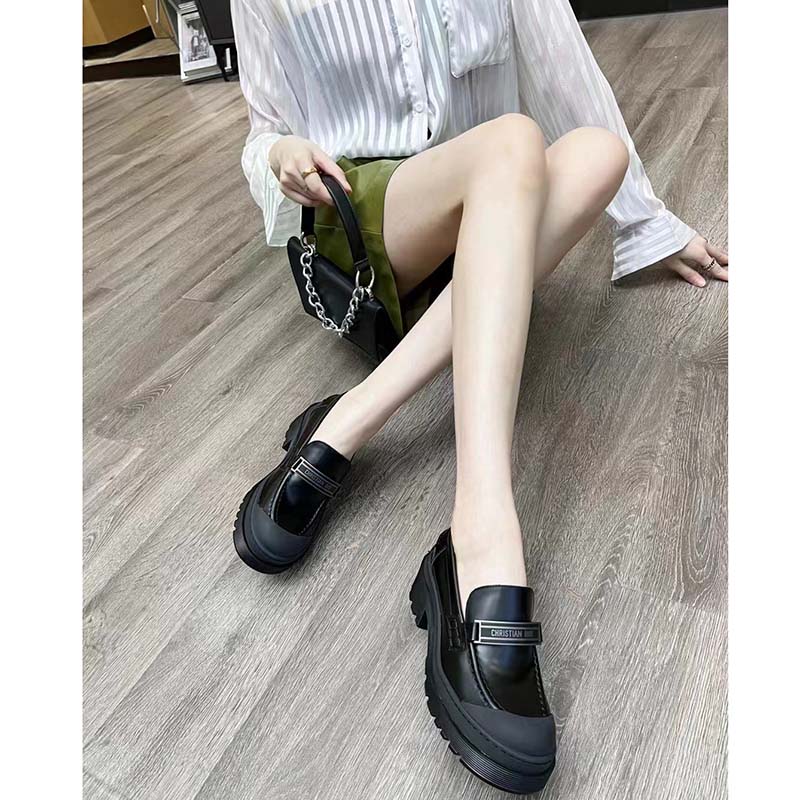 Dior Women CD Shoes Dior Code Loafer Black Brushed Calfskin