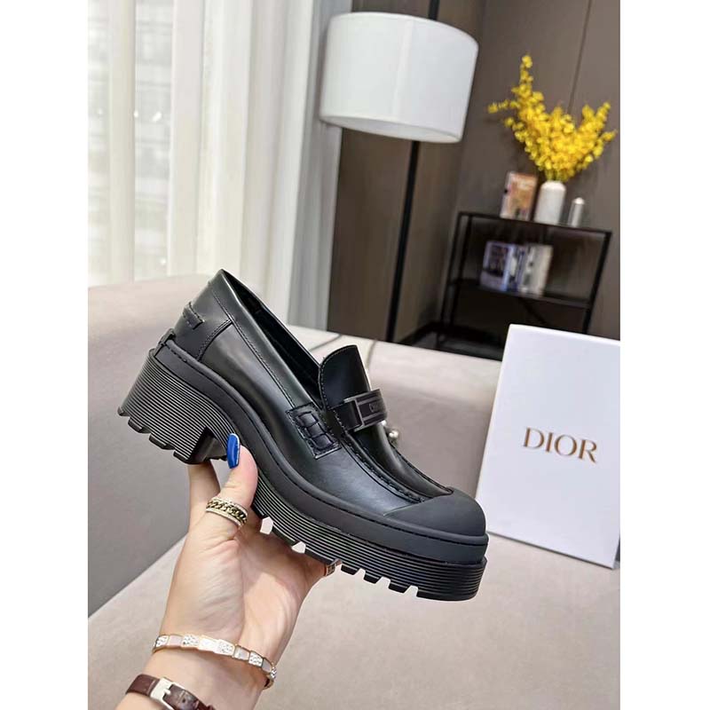 Dior Women CD Shoes Dior Code Loafer Black Brushed Calfskin
