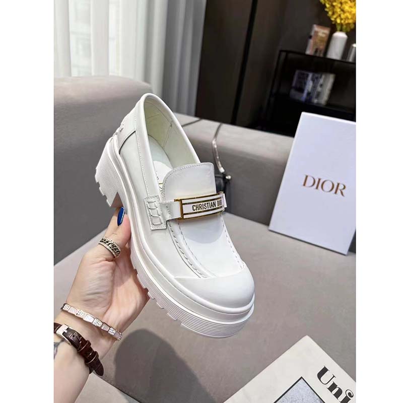Dior Women CD Shoes Dior Code Loafer White Brushed Calfskin