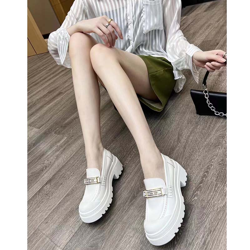 Dior Women CD Shoes Dior Code Loafer White Brushed Calfskin
