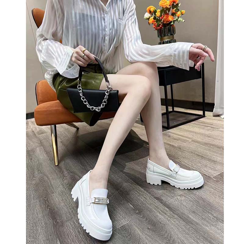 Dior Women CD Shoes Dior Code Loafer White Brushed Calfskin