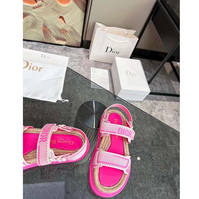 Dior Women CD Shoes DiorAct Sandal White Bright Pink Technical Mesh Rubber