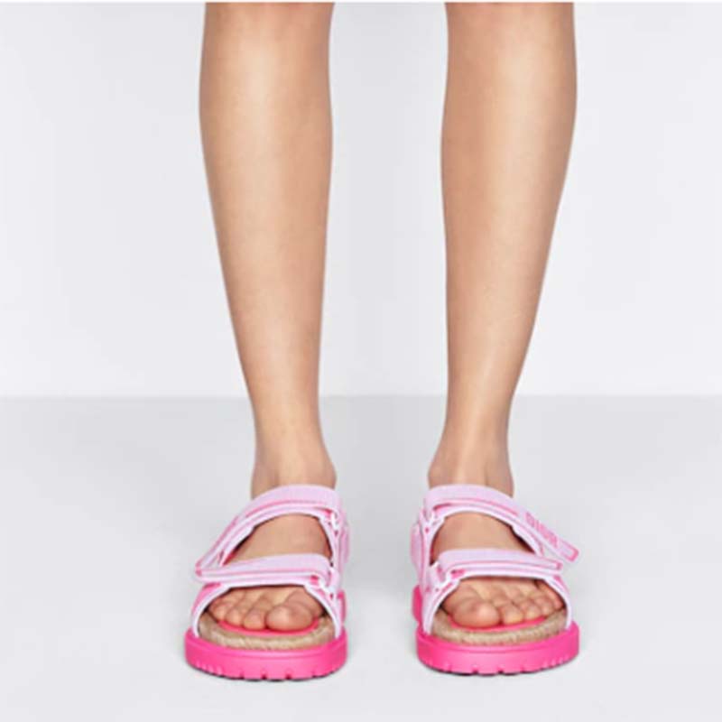 Dior Women CD Shoes DiorAct Sandal White Bright Pink Technical Mesh Rubber