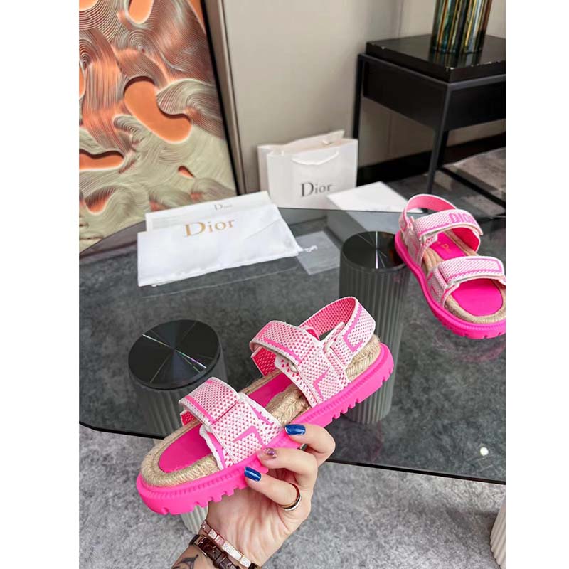 Dior Women CD Shoes DiorAct Sandal White Bright Pink Technical Mesh Rubber