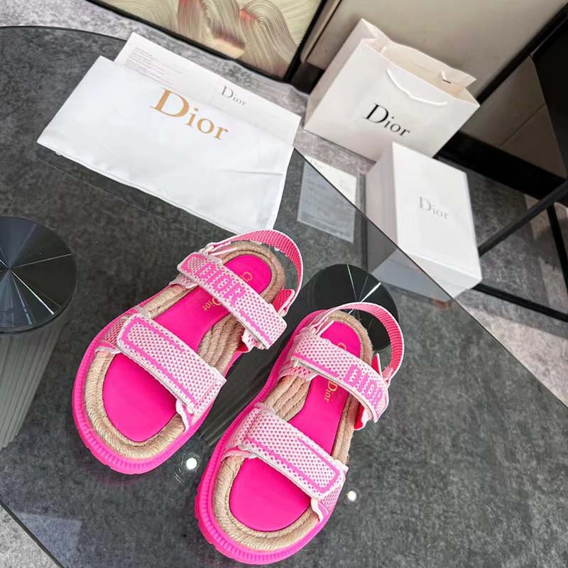 Dior Women CD Shoes DiorAct Sandal White Bright Pink Technical Mesh Rubber