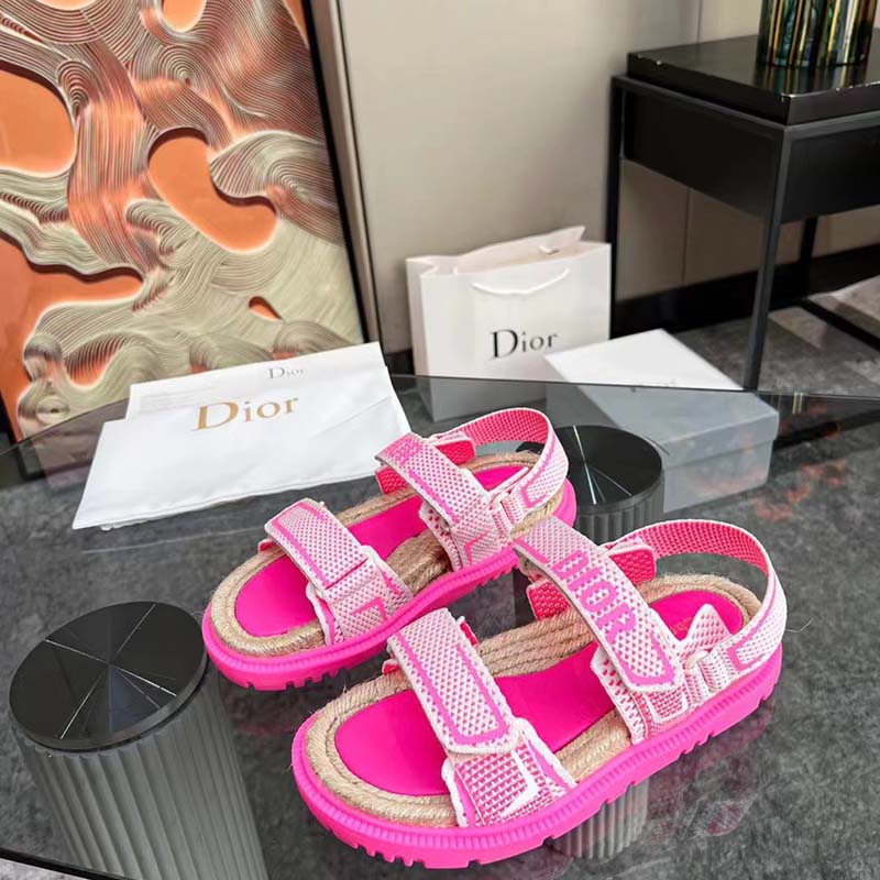 Dior Women CD Shoes DiorAct Sandal White Bright Pink Technical Mesh Rubber