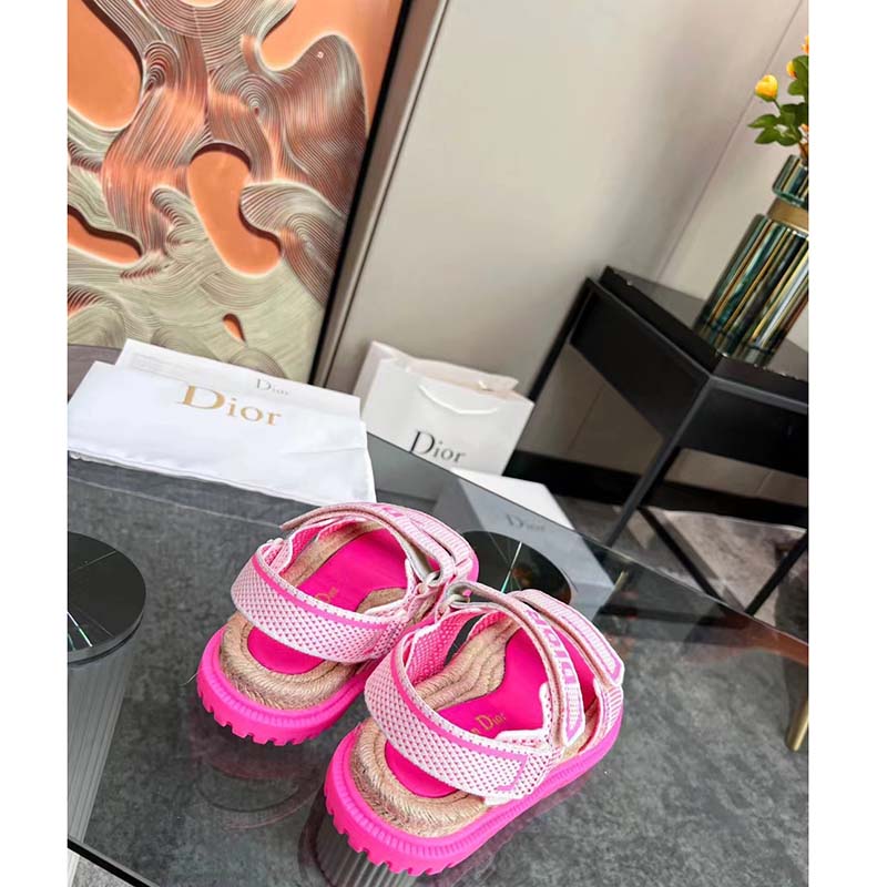 Dior Women CD Shoes DiorAct Sandal White Bright Pink Technical Mesh Rubber