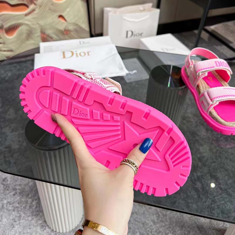 Dior Women CD Shoes DiorAct Sandal White Bright Pink Technical Mesh Rubber