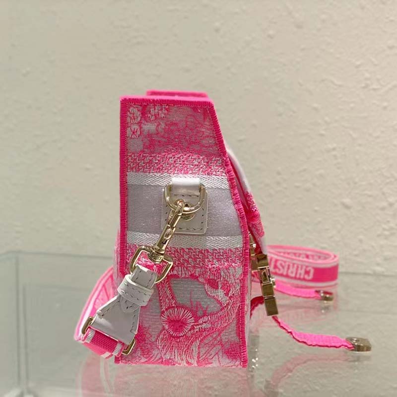 Dior Women CD Small Diorcamp Bag Transparent Canvas Fluorescent Pink Toile De Jouy