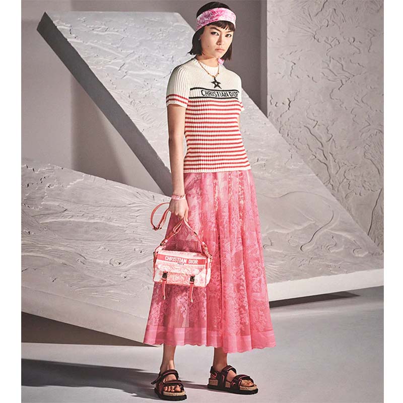 Dior Women CD Small Diorcamp Bag Transparent Canvas Fluorescent Pink Toile De Jouy
