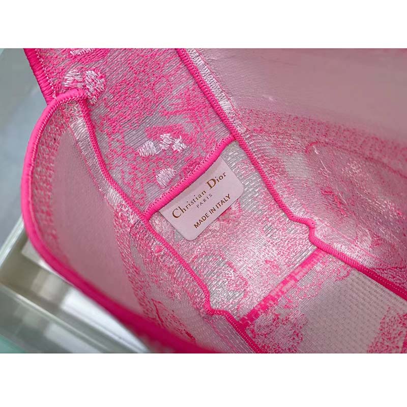 Dior Women CD Small Diorcamp Bag Transparent Canvas Fluorescent Pink Toile De Jouy