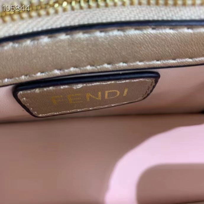 Fendi Women FF Baguette Brooch Fendace Bag Gold Perforated Leather