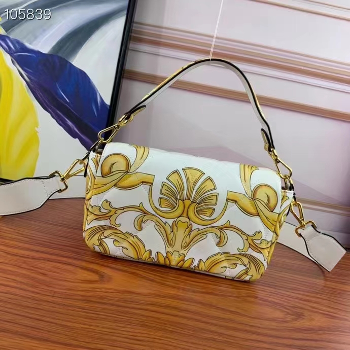 Fendi Women FF Baguette Fendace Quilted White Silk Bag