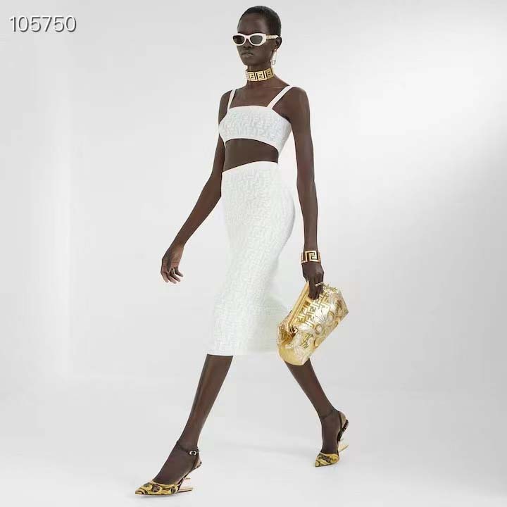 Fendi Women FF Fendi First Medium Fendace Gold-Colored Leather Bag Appliqués