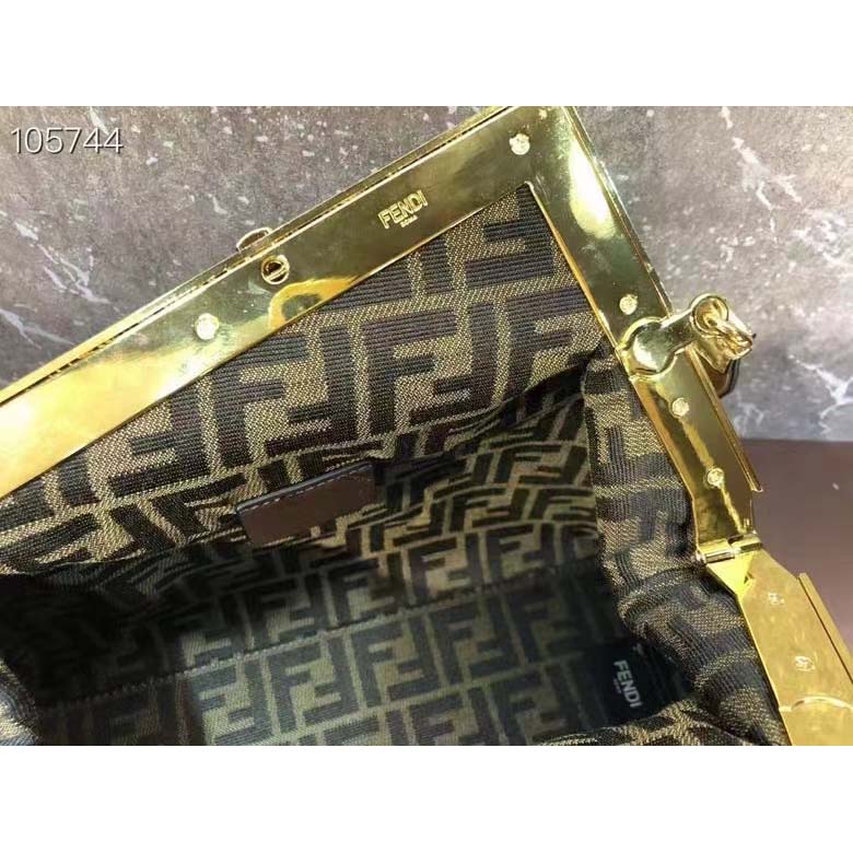 Fendi Women FF Fendi First Medium Fendace Gold-Colored Leather Bag Appliqués