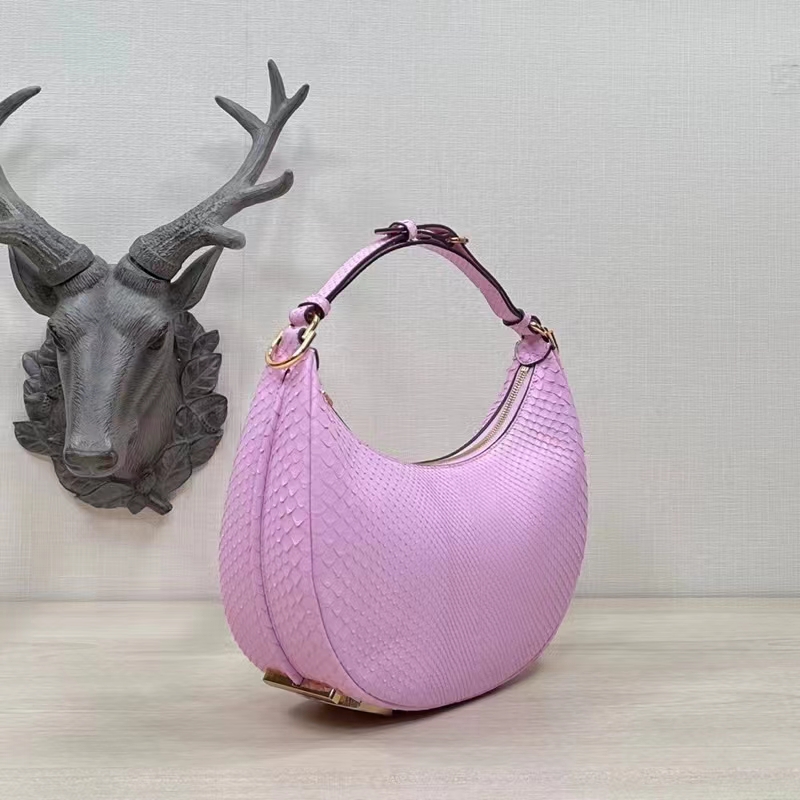 Fendi Women FF Fendigraphy Small Pale Pink Python Leather Bag