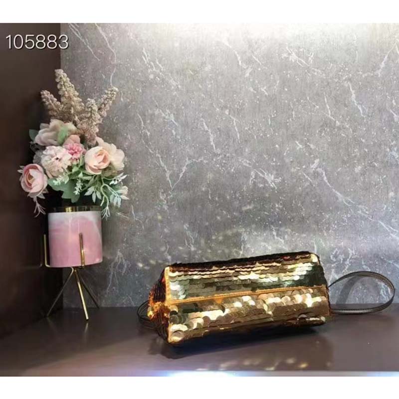 Fendi Women FF First Small Gold Colored Leather Sequinned Bag