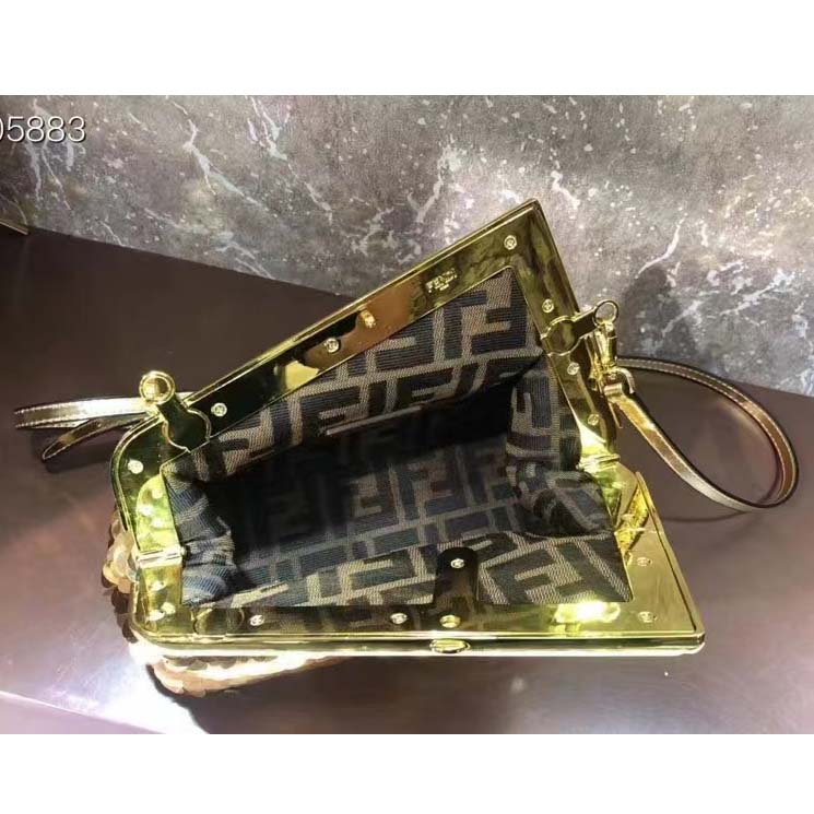 Fendi Women FF First Small Gold Colored Leather Sequinned Bag