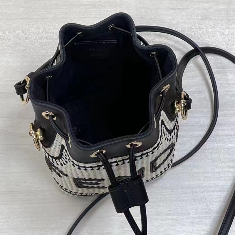 Fendi Women Mon Tresor Beige Black Straw Mini Bag