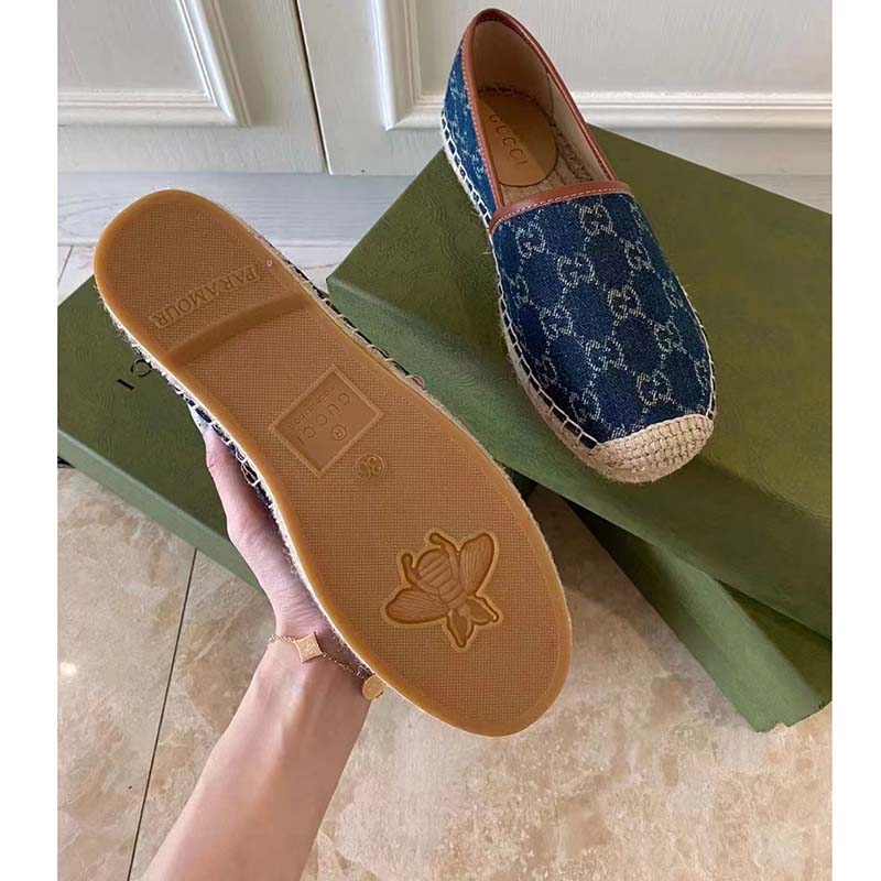 Gucci GG Unisex Jacquard Espadrille Navy Washed Organic GG Jacquard Denim
