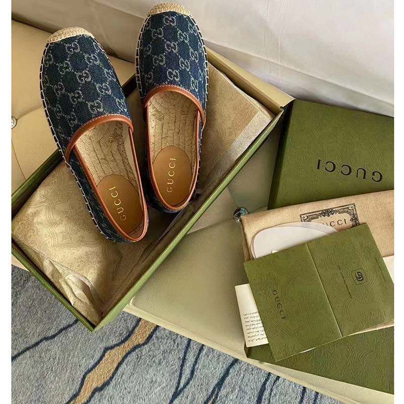 Gucci GG Unisex Jacquard Espadrille Navy Washed Organic GG Jacquard Denim