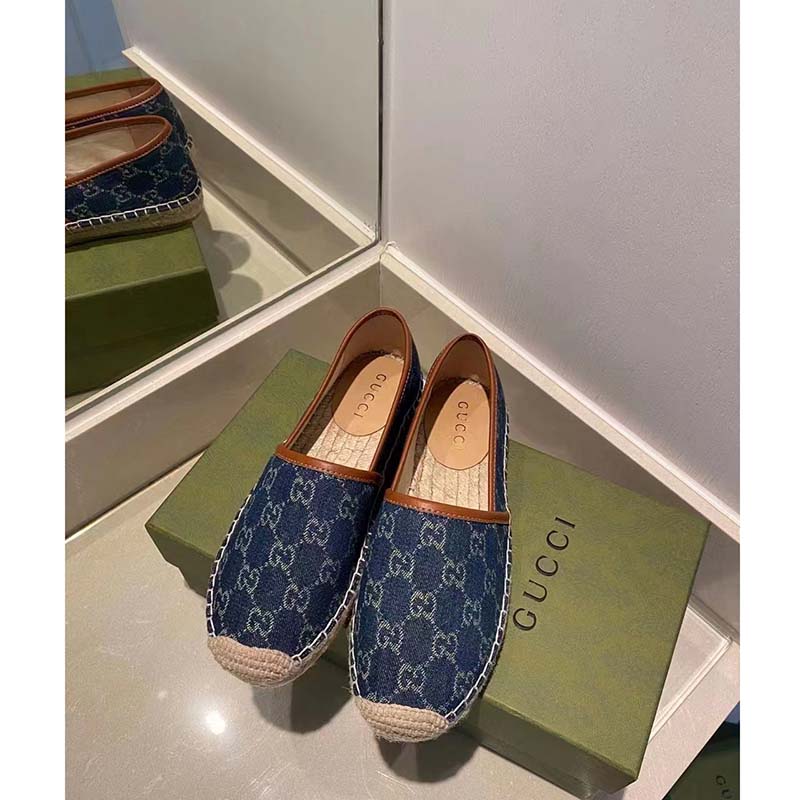 Gucci GG Unisex Jacquard Espadrille Navy Washed Organic GG Jacquard Denim