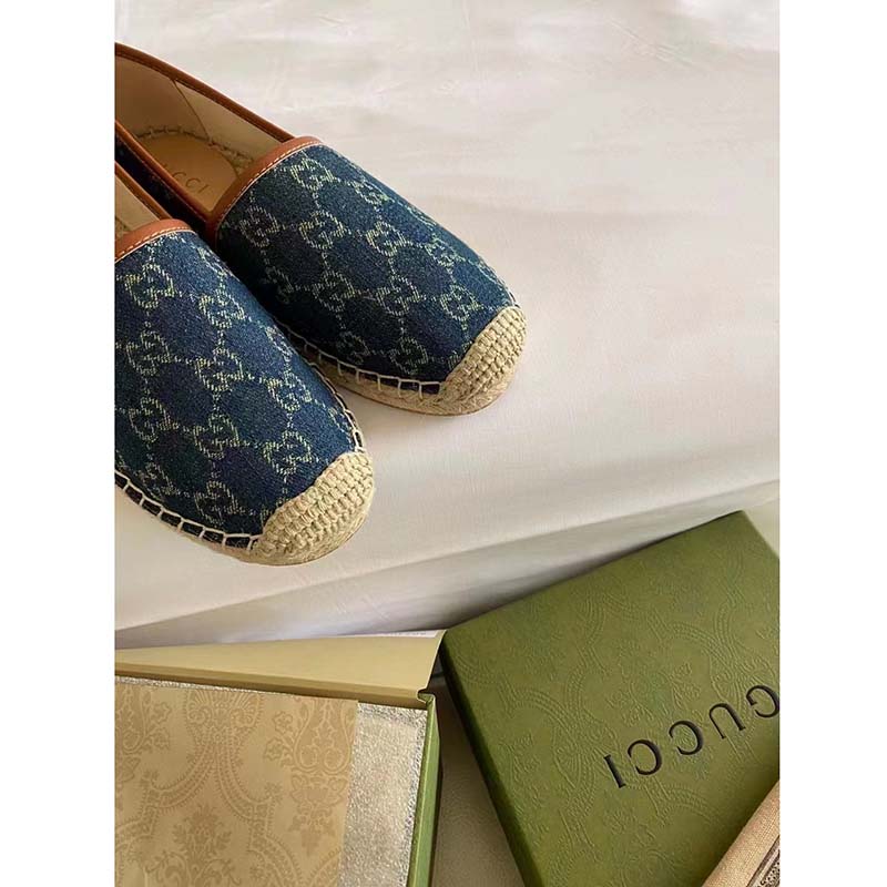 Gucci GG Unisex Jacquard Espadrille Navy Washed Organic GG Jacquard Denim