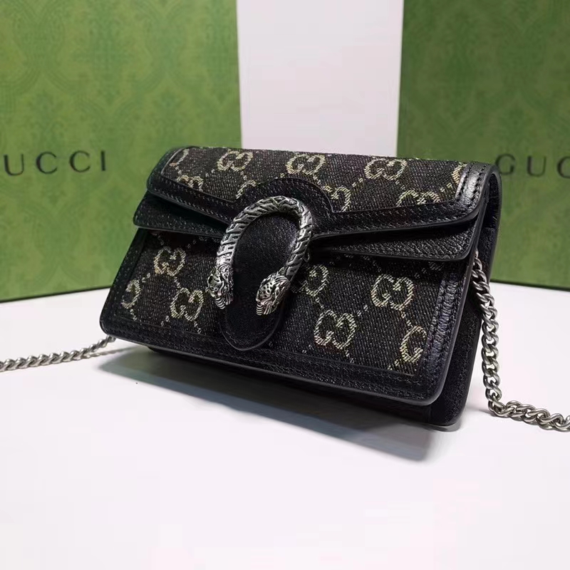 Gucci GG Women Dionysus GG Super Mini Bag Black Ivory GG Denim Jacquard