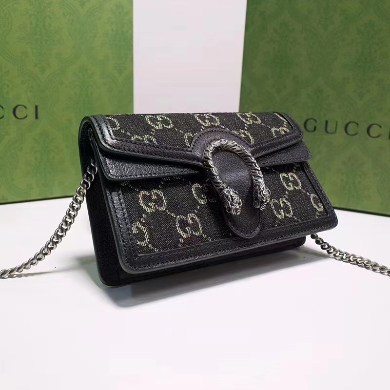 Gucci GG Women Dionysus GG Super Mini Bag Black Ivory GG Denim Jacquard