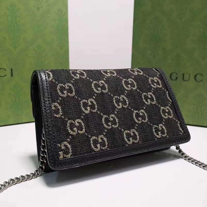 Gucci GG Women Dionysus GG Super Mini Bag Black Ivory GG Denim Jacquard