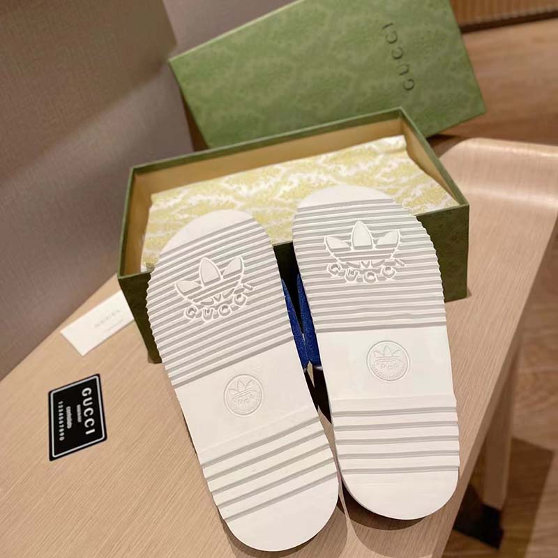 Gucci Unisex Adidas x Gucci GG Platform Sandal Blue GG Cotton Sponge