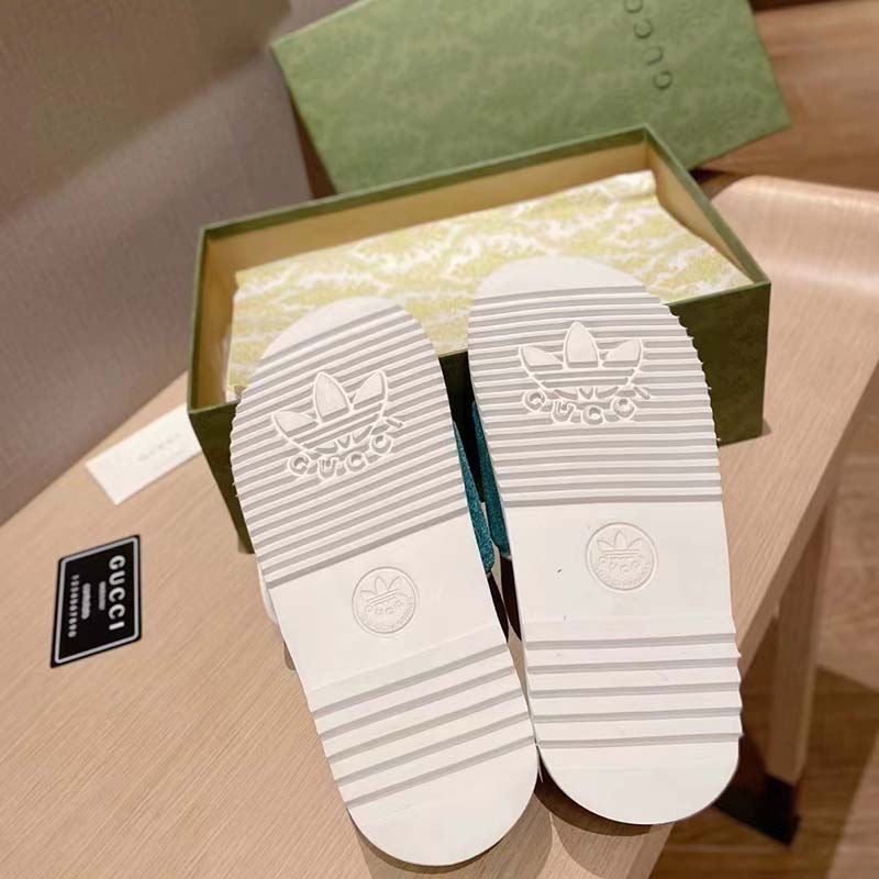 Gucci Unisex Adidas x Gucci GG Platform Sandal Green GG Cotton Sponge