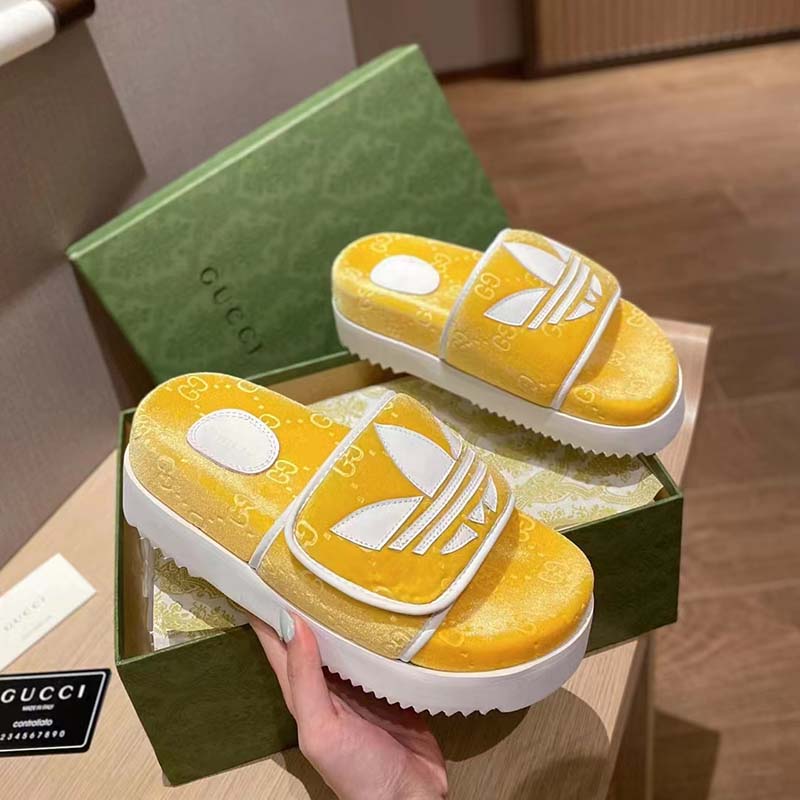 Gucci Unisex Adidas x Gucci GG Platform Sandal Yellow GG Cotton Sponge