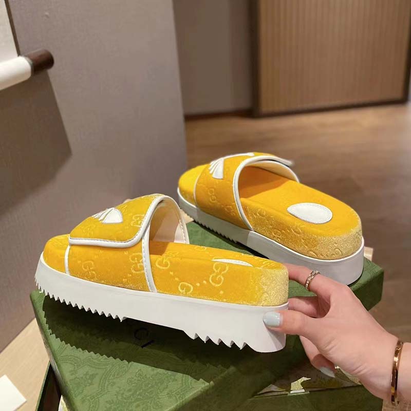 Gucci Unisex Adidas x Gucci GG Platform Sandal Yellow GG Cotton Sponge