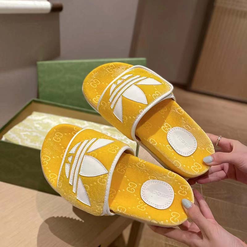 Gucci Unisex Adidas x Gucci GG Platform Sandal Yellow GG Cotton Sponge