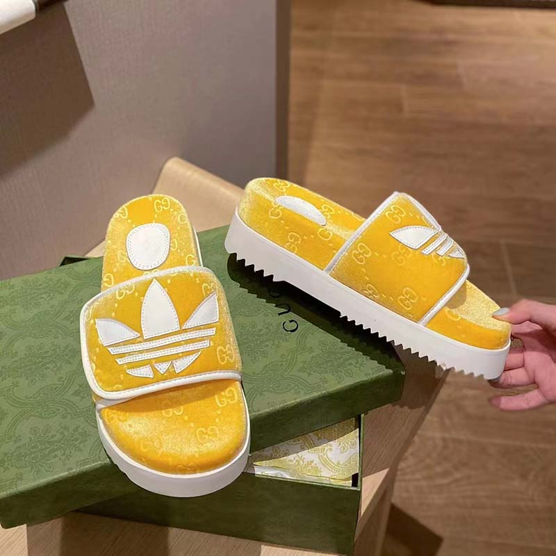 Gucci Unisex Adidas x Gucci GG Platform Sandal Yellow GG Cotton Sponge