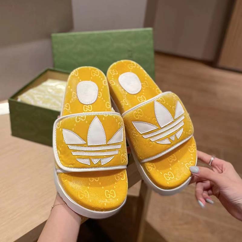 Gucci Unisex Adidas x Gucci GG Platform Sandal Yellow GG Cotton Sponge