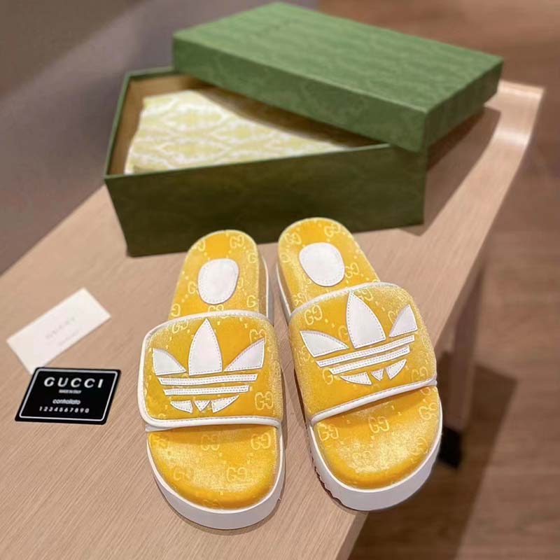 Gucci Unisex Adidas x Gucci GG Platform Sandal Yellow GG Cotton Sponge