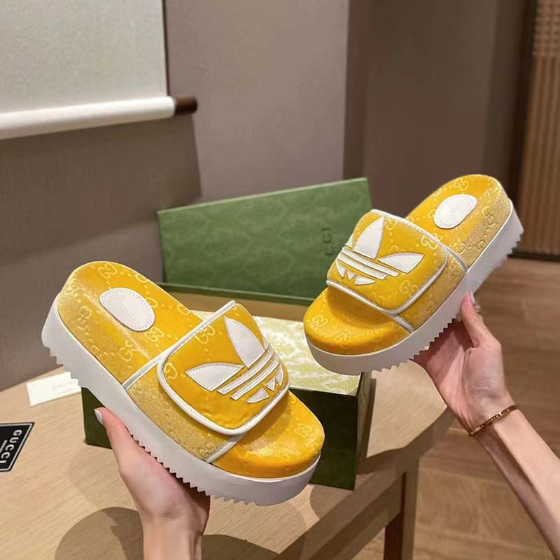 Gucci Unisex Adidas x Gucci GG Platform Sandal Yellow GG Cotton Sponge
