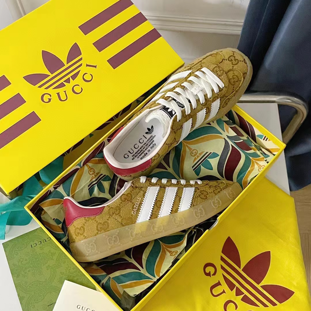 Gucci Unisex Adidas x Gucci Gazelle Sneaker Beige Brown Original GG Canvas