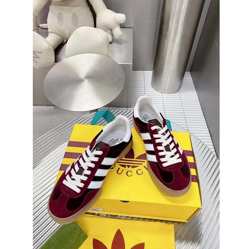 Gucci Unisex Adidas x Gucci Gazelle Sneaker Burgundy Suede Trefoil Embossed