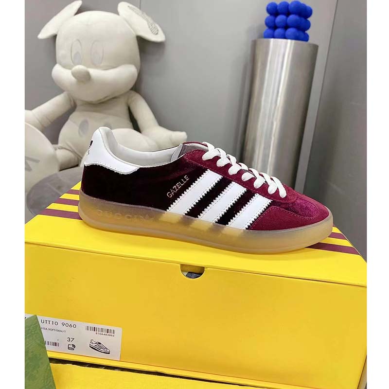 Gucci Unisex Adidas x Gucci Gazelle Sneaker Burgundy Suede Trefoil Embossed