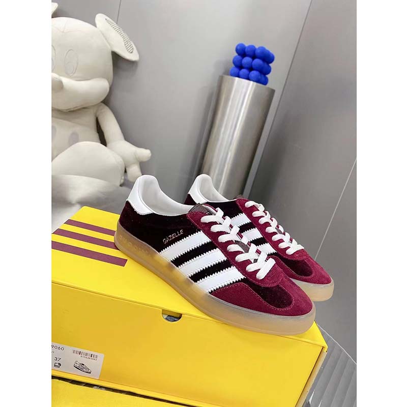 Gucci Unisex Adidas x Gucci Gazelle Sneaker Burgundy Suede Trefoil Embossed