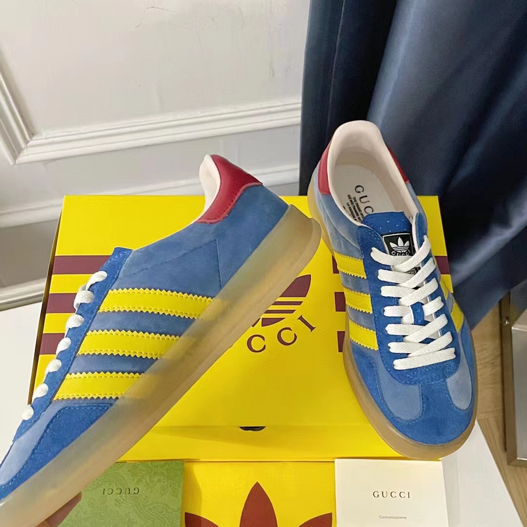 Gucci Unisex Adidas x Gucci Gazelle Sneaker Light Blue Suede Trefoil Embossed