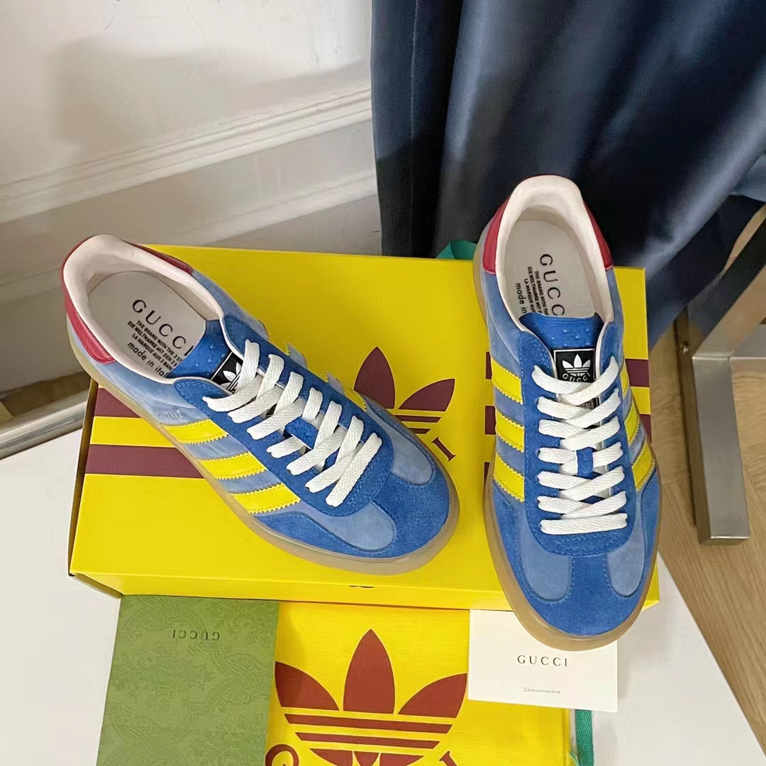 Gucci Unisex Adidas x Gucci Gazelle Sneaker Light Blue Suede Trefoil Embossed