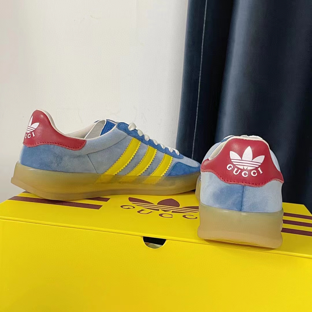 Gucci Unisex Adidas x Gucci Gazelle Sneaker Light Blue Suede Trefoil Embossed