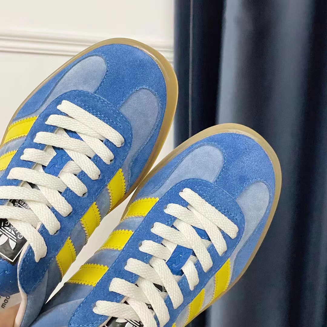 Gucci Unisex Adidas x Gucci Gazelle Sneaker Light Blue Suede Trefoil Embossed