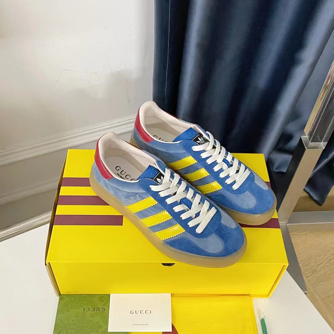 Gucci Unisex Adidas x Gucci Gazelle Sneaker Light Blue Suede Trefoil Embossed