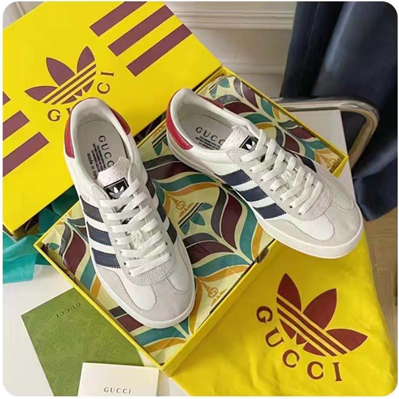 Gucci Unisex Adidas x Gucci Gazelle Sneaker White Suede Trefoil Label