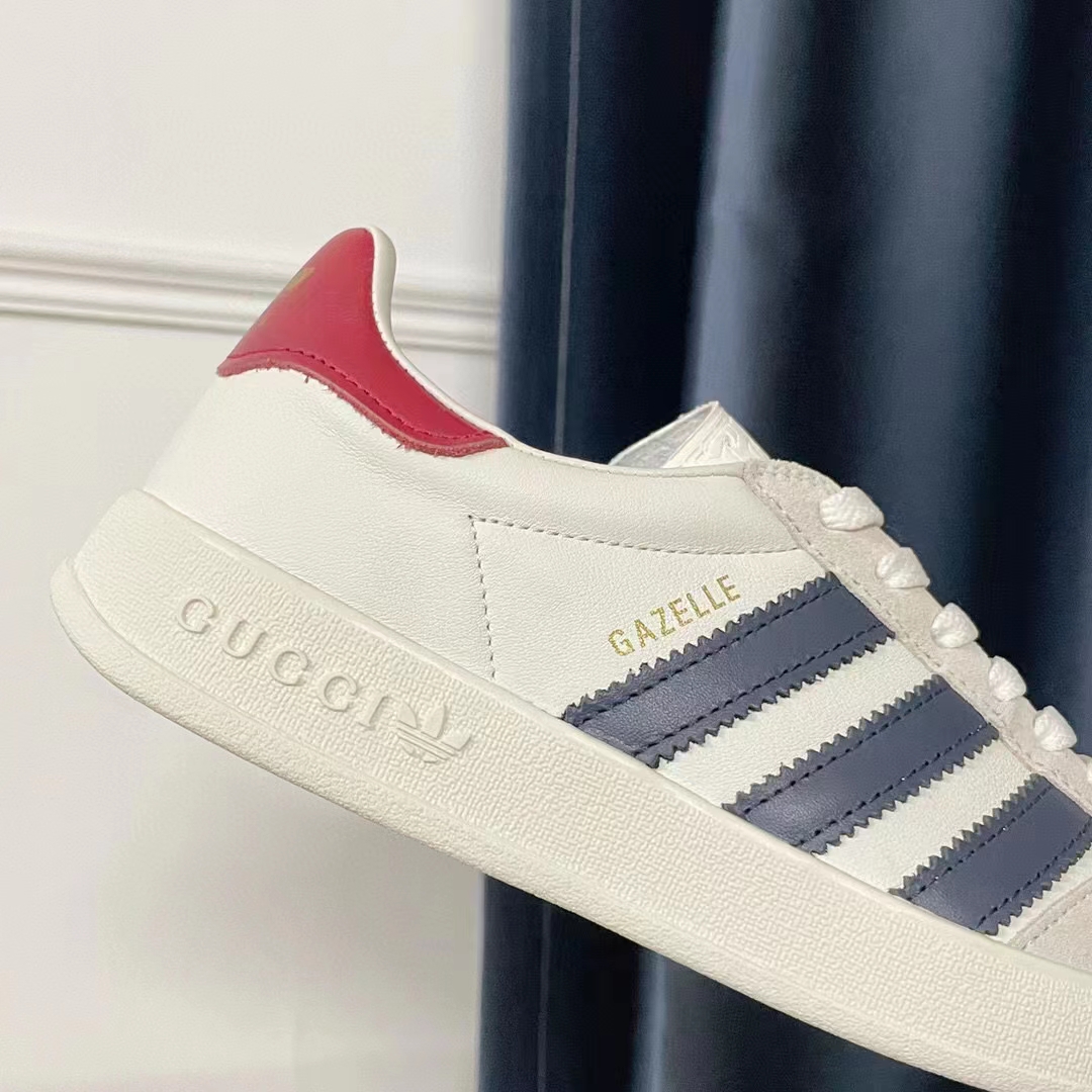 Gucci Unisex Adidas x Gucci Gazelle Sneaker White Suede Trefoil Label